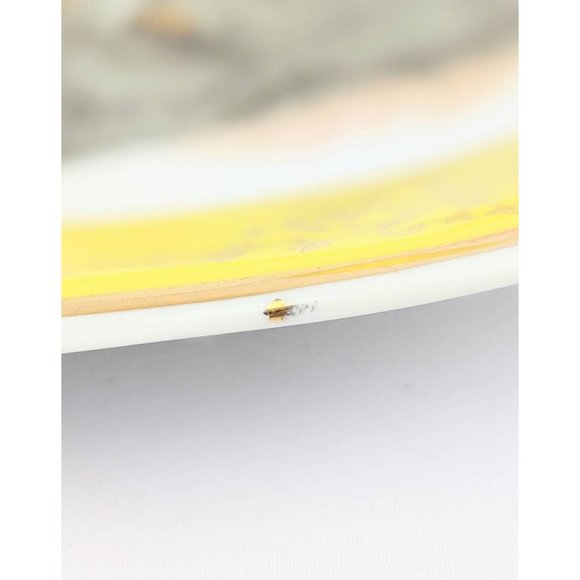 White Porcelain Cat Portrait Plate | Kitty Picture Yellow Border Collectible 10" - Picture 7 of 10